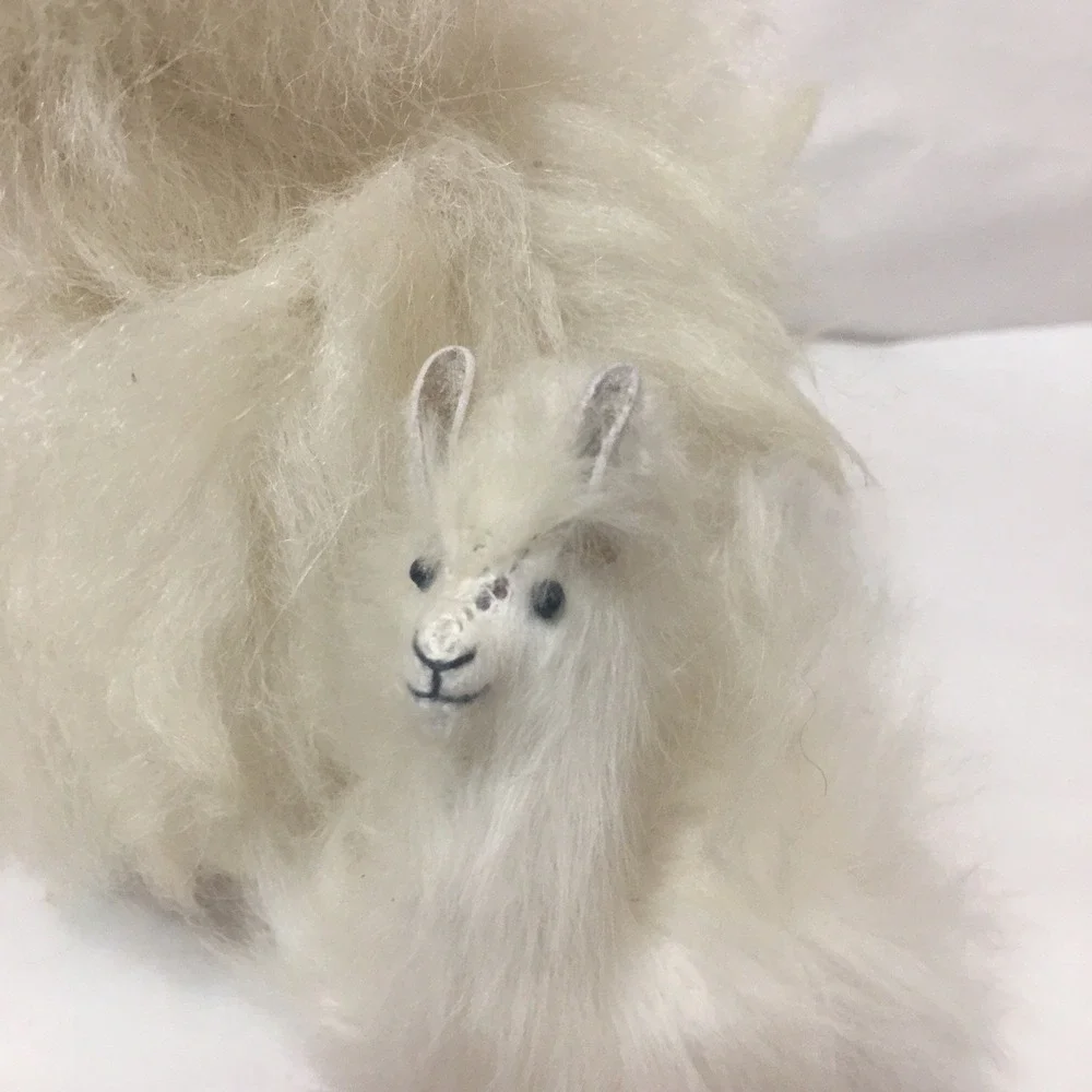 Standing Mom and Baby Alpaca stuffed with Authentic Alpaca Fur 7